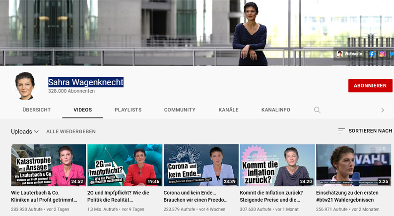 Sahra Wagenknecht auf YouTube Sahra Wagenknecht auf YouTube